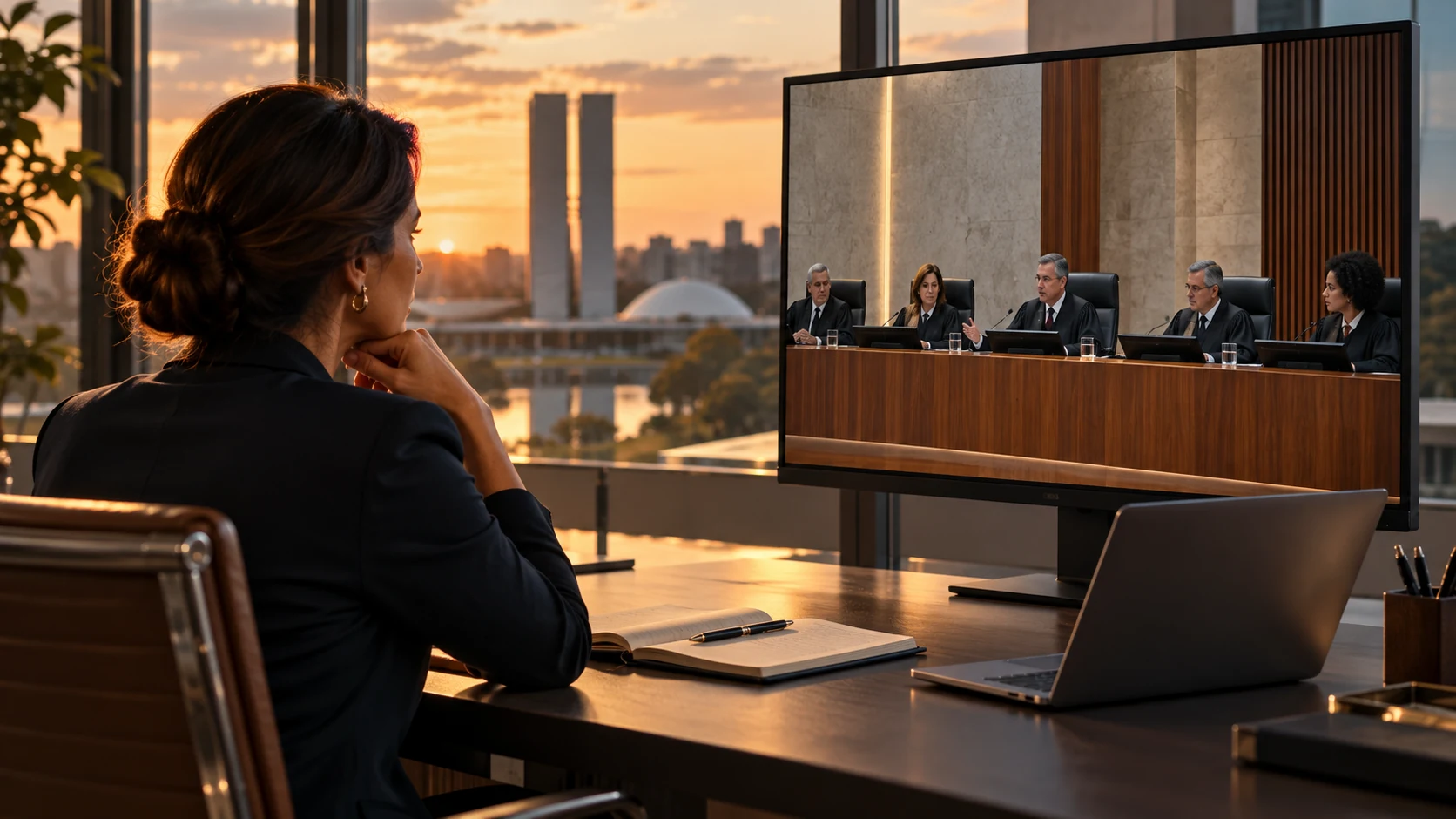 Profissional acompanhando uma sessão judicial